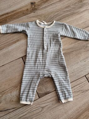 Rylee + Cru Gray and White Striped Baby One-Piece Bodysuit